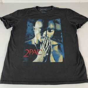 Tupac Shirt Men's Large Black Faded Graphic All Over Print Short Sleeve 2pac